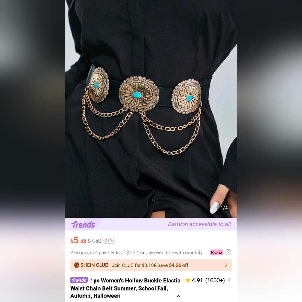FREE w/ Purchase! SHEIN Gold and Turquoise Chain Belt